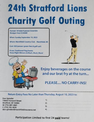 2024 Stratford WI Lions Club Charity Golf Outing